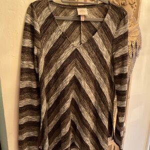 Knox Rose Brown and Cream Chevron Long Sleeve Top